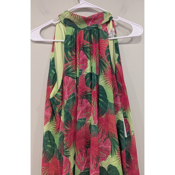 NWT Palms Away By Red Dress Sleeveless Green And Pink Floral Maxi Dress Small - Picture 2 of 9